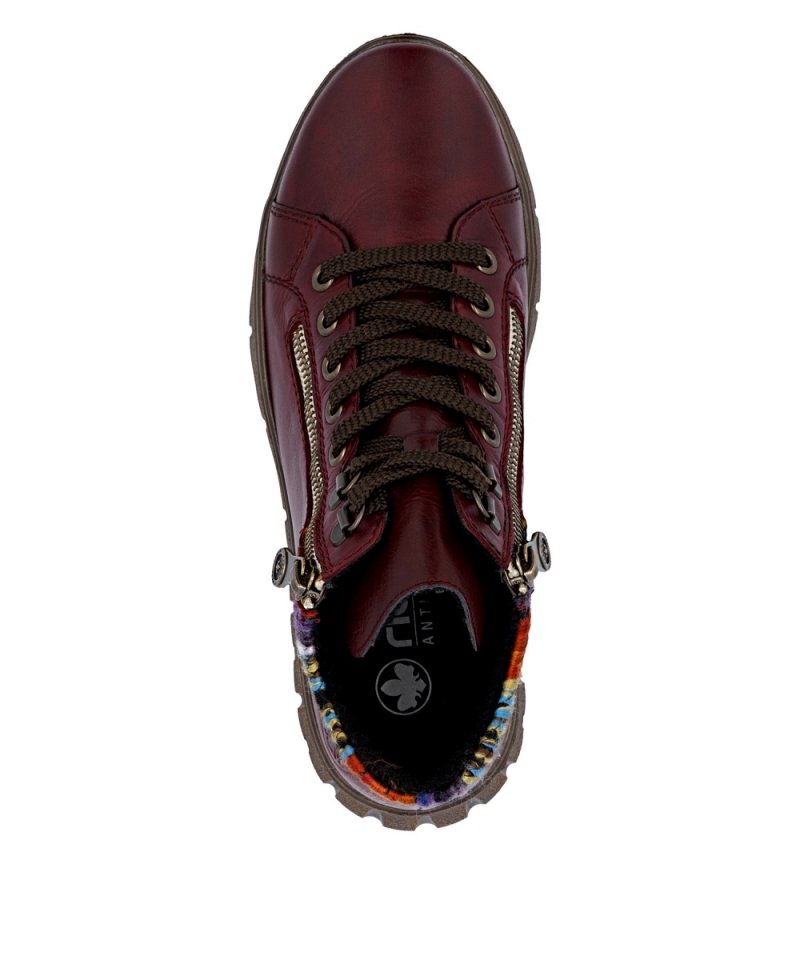 BOTKI 38 RIEKER 1305 bordowe skóra płaskie bordo TEX damskie ocieplane skórzane