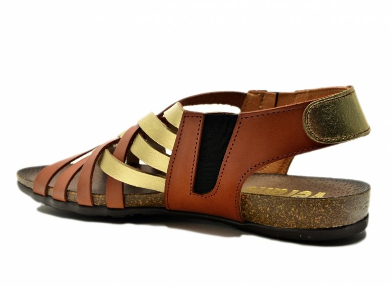 Sandały camel złote 40 skóra VERANO 1101 skórzane brązowe plecionka