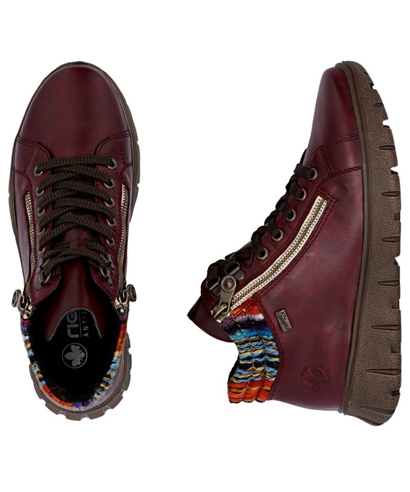 BOTKI 39 RIEKER 1305 bordowe skóra płaskie bordo TEX damskie ocieplane skórzane