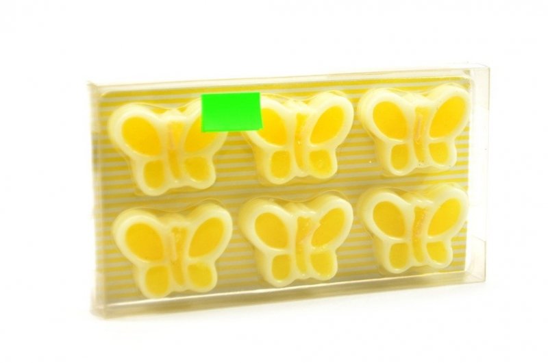 Świeca motylek żółty biały sześć sztuk na prezent