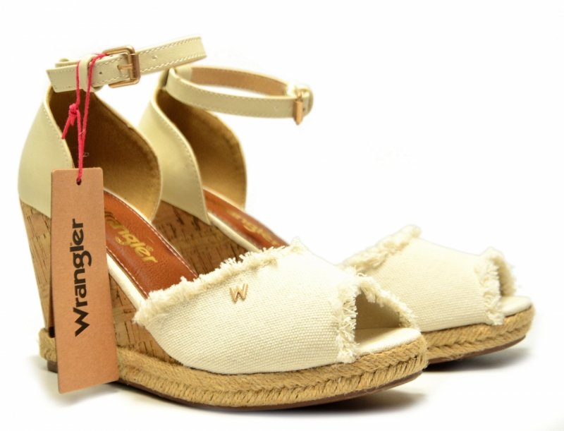 Sandały WRANGLER 38 LORETTA espadryle beżowe na koturnie damskie kremowe