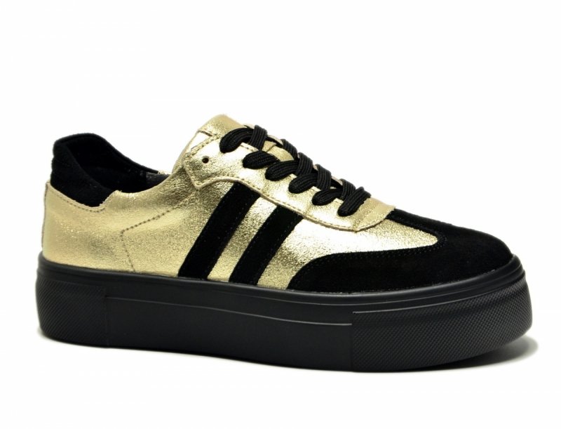 Półbuty sneakersy 37 skóra FILIPPO 6841 złote czarne skórzane 