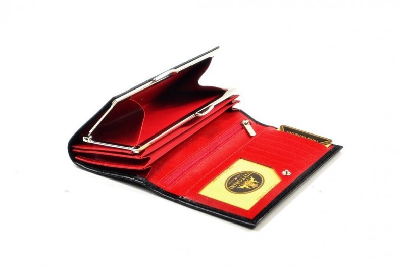 Portfel damski VITTORINI skóra czarny czerwony