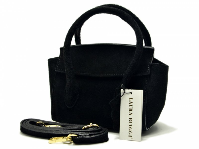 TOREBKA skóra czarna LAURA BIAGGI skórzana zamsz mała shopperka