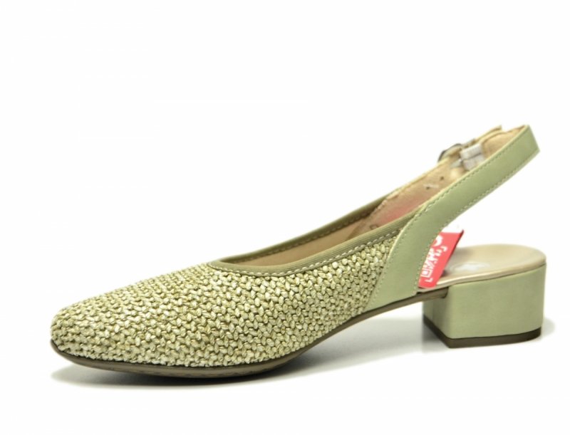 Czółenka 37 RIEKER 47060 z odkrytą piętą zielone khaki