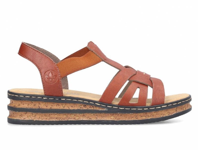 Sandałki brązowe 40 RIEKER 62918 na koturnie platformie brąz