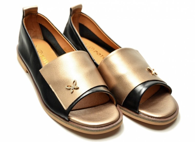 Baleriny czarne złote 39 skóra bez palcy POTOCKI 19397 damskie skórzane 