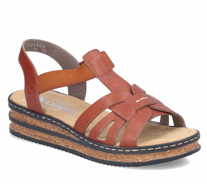 Sandałki brązowe 37 RIEKER 62918 na koturnie platformie brąz