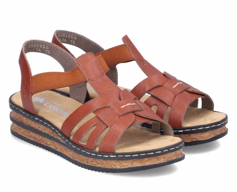 Sandałki brązowe 40 RIEKER 62918 na koturnie platformie brąz