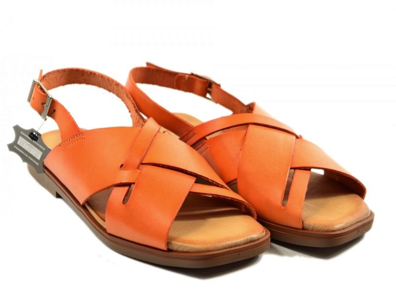 Sandałki 36 skóra VERANO 3006 pomarańczowe płaskie skórzane