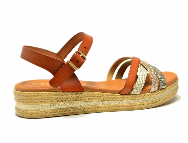 Sandałki 40 skóra VERANO 14633 na platformie camel skórzane brąz