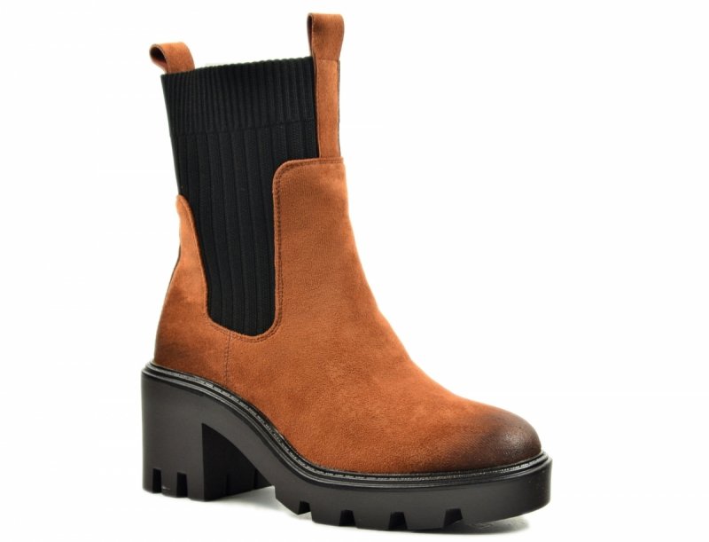 Botki 40 POTOCKI 12242 camel brązowe brąz zamsz