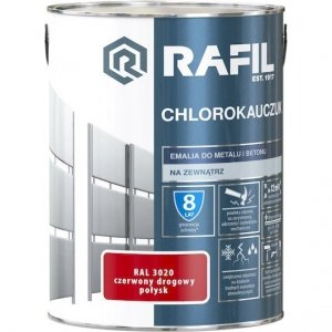 Rafil Chlorokauczuk 5L Czerwony RAL3020 farba emalia chlorokauczukowa drogowy