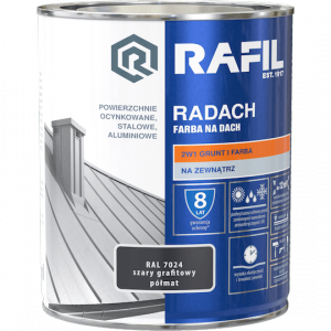 Radach 0,75L Szary GRAFIT-OWY RAL7024 PÓŁMAT farba na dach Rafil  ocynk stal aluminium 