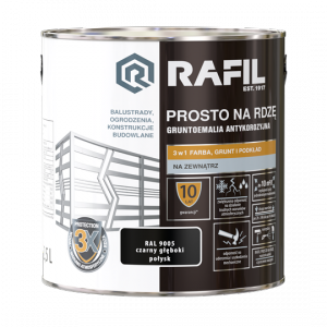 Rafil Na Rdzę 2,5L CZARNY RAL9005 POŁYSK farba szybkoschnąca antykorozyjna gruntoemalia do stali żeliwa