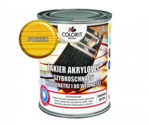 Colorit Lakier Akrylowy Drewna 0,75L POŁYSK 750ml wodny szybkoschnący bezzapachowy BEZBARWNY z filtrami UV do wewnątrz i na zewnątrz nieżółknący boazerii