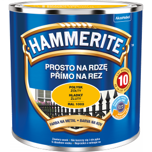 Hammerite Na Rdzę 0,25L ŻÓŁTY RAL1003 POŁYSK hamerite farba szybkoschnąca antykorozyjna gruntoemalia