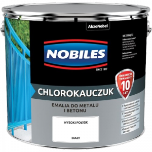 Chlorokauczuk 10L BIAŁY Nobiles farba do metalu żeliwa betonu emalia biała stali żeliwa