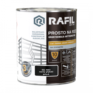 Rafil Na Rdzę 0,75L CZARNY RAL9005 POŁYSK farba szybkoschnąca antykorozyjna gruntoemalia do stali żeliwa