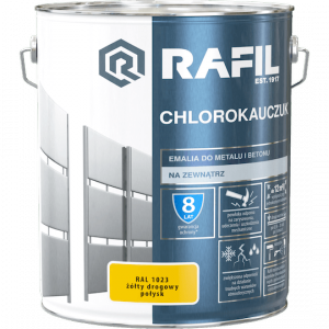Rafil Chlorokauczuk 10L Żółty Drogowy RAL1023 żółta farba metalu betonu emalia chlorokauczukowa