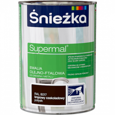 Śnieżka Olejna BRĄZ-OWY CZEKOLADOWY RAL8017 brązowa 0,8L Supermal farba olejno-ftalowa drewna metalu emalia połysk