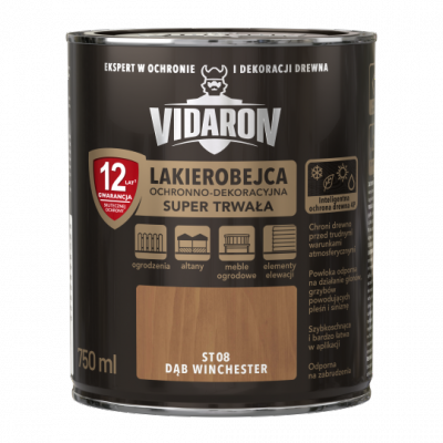 Vidaron SUPER TRWAŁA Lakierobejca 0,75L ST08 Dąb Winchester do drewna 2w1 wodna szybkoschnąca