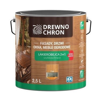 Drewnochron 2w1 Lakierobejca TIK TEK TEAK 2,5L do drewna szybkoschnąca wodna wewnętrzna zewnętrzna podbitki altanki