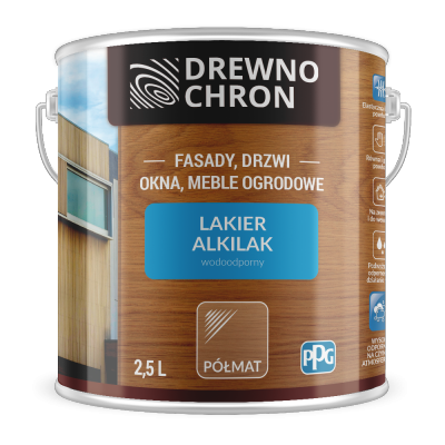 Drewnochron Lakier Alkilak PÓŁMAT 2,5L BEZBARWNY do drewna Wodoodporny zewnętrzny ftalowy