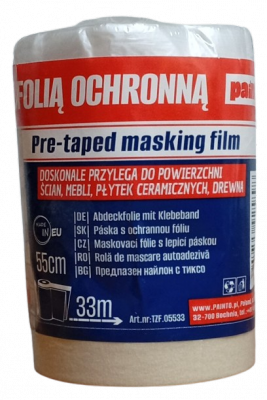 Folia malarska z taśmą 55cm 33m antychlap do zabezpieczania taśma klejąca maskująca maskowania