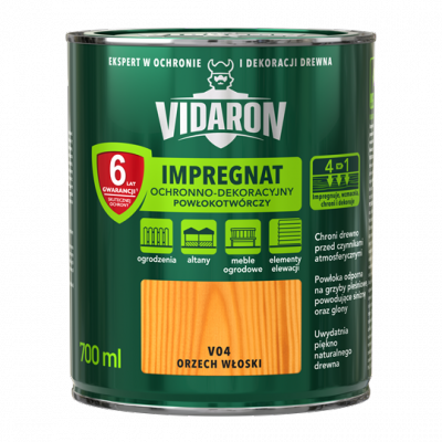 Vidaron Impregnat 0,7L V04 Orzech Włoski do drewna powłokotwórczy ochronny ogrodzeń altan elewacji ochronny