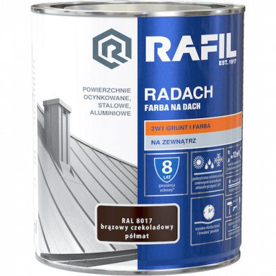 Radach 0,75L BRĄZ-OWY Czekoladowy RAL8017 PÓŁMAT farba na dach Rafil  ocynk stal aluminium 