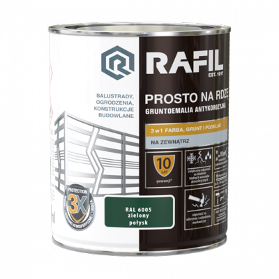 Rafil Na Rdzę 0,75L ZIELONY MCHOWY RAL6005 POŁYSK farba szybkoschnąca antykorozyjna gruntoemalia do stali żeliwa
