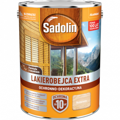 Sadolin Extra lakierobejca 5L BEZBARWNY 1 PÓŁMAT do drewna fasad domków okien drzwi