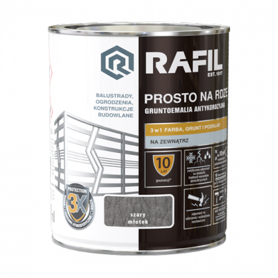 Rafil Na Rdzę 0,75L SZARY STALOWY MŁOTKOWY farba szybkoschnąca antykorozyjna gruntoemalia do stali żeliwa