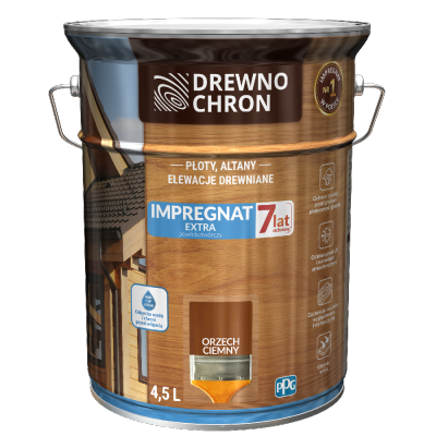 Drewnochron ORZECH CIEMNY 4,5L Impregnat Extra do drewna powłokotwórczy płotów altan elewacji