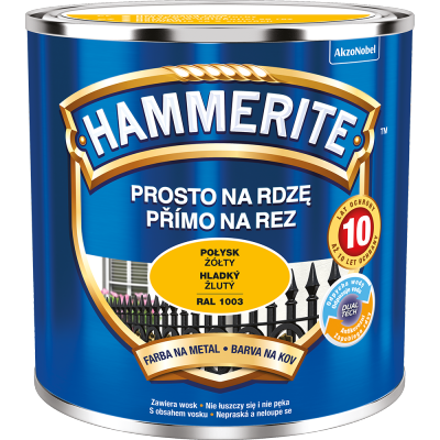 Hammerite Na Rdzę 0,25L ŻÓŁTY RAL1003 POŁYSK hamerite farba szybkoschnąca antykorozyjna gruntoemalia