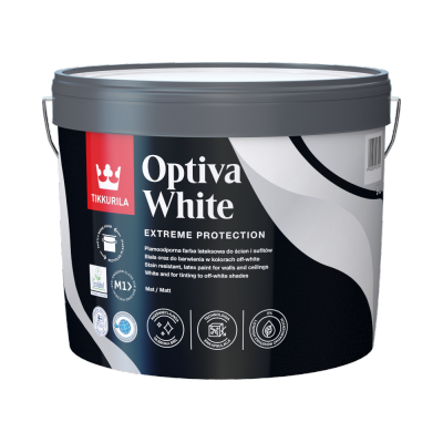 Tikkurila Optiva White 9L BIAŁA MAT plamoodporna optycznie powiększa pomieszczenia lateksowa farba do wnętrz ścian i sufitów - TYLKO ODBIÓR OSOBISTY LUB WYSYŁKA NA PALECIE