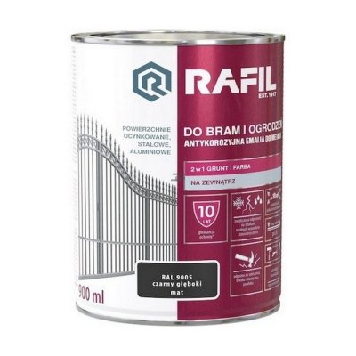 Rafil 0,9L Bram Ogrodzeń Czarny RAL9005 MAT farba ocynk stal aluminium bramy ogrodzenia Głęboki