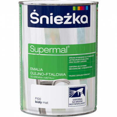 Śnieżka Olejna BIAŁY MAT F100 0,8L Supermal farba olejno-ftalowa drewna metalu emalia