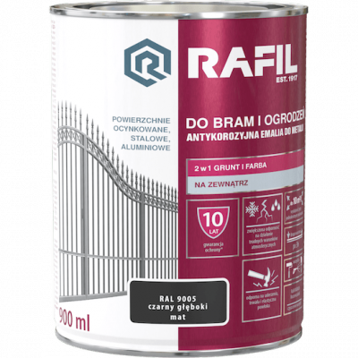 Rafil 0,9L Bram Ogrodzeń Czarny RAL9005 MAT farba ocynk stal aluminium bramy ogrodzenia do Głęboki