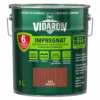 Vidaron Impregnat 9L V25 Orzech do drewna powłokotwórczy ochronny ogrodzeń altan elewacji ochronny
