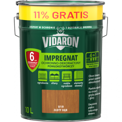 Vidaron Impregnat 9L + 1L V19 Złoty Dąb do drewna powłokotwórczy ochronny ogrodzeń altan elewacji ochronny