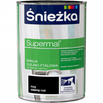 Śnieżka Olejna CZARNY MAT F105 czarna 0,8L Supermal farba olejno-ftalowa drewna metalu emalia