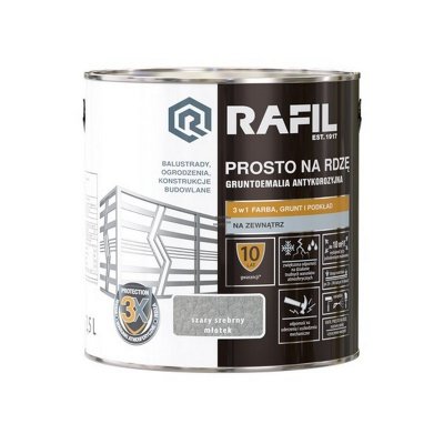Rafil Na Rdzę 2,5L SZARY SREBRNY MŁOTKOWY farba szybkoschnąca antykorozyjna gruntoemalia do stali żeliwa