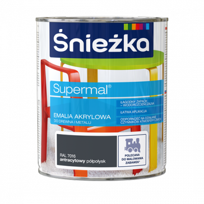 Śnieżka Emalia Akrylowa 0,8L ANTRACYT-OWY RAL7016 PÓŁPOŁYSK Farba Supermal wodna szybkoschnąca
