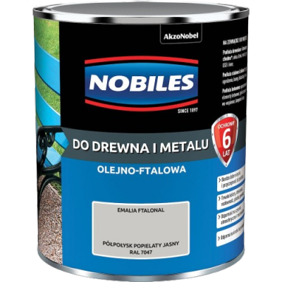 Nobiles olejna 0,7L POPIELATY JASNY RAL7047 szary Ftalonal farba olejno-ftalowa drewna metalu betonu emalia