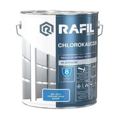 Rafil Chlorokauczuk 10L Niebieski Jasny RAL5012 niebieska farba metalu betonu emalia chlorokauczukowa