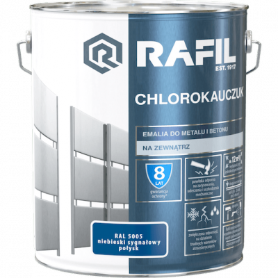 Rafil Chlorokauczuk 10L Niebieski Sygnałowy RAL5005 niebieska farba metalu betonu emalia chlorokauczukowa