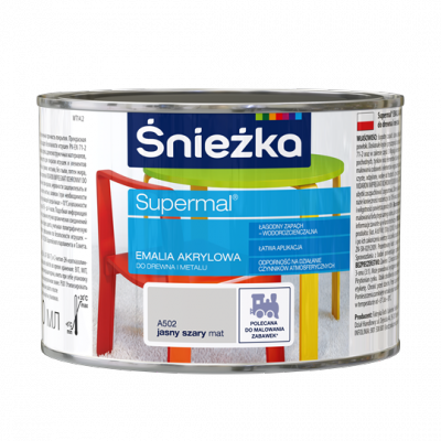 Śnieżka Emalia Akrylowa 0,4L SZARY A502 JASNY MAT Farba Supermal wodna szybkoschnąca