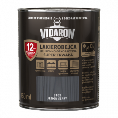 Vidaron SUPER TRWAŁA Lakierobejca 0,75L ST02 Jesion Szary do drewna 2w1 wodna szybkoschnąca